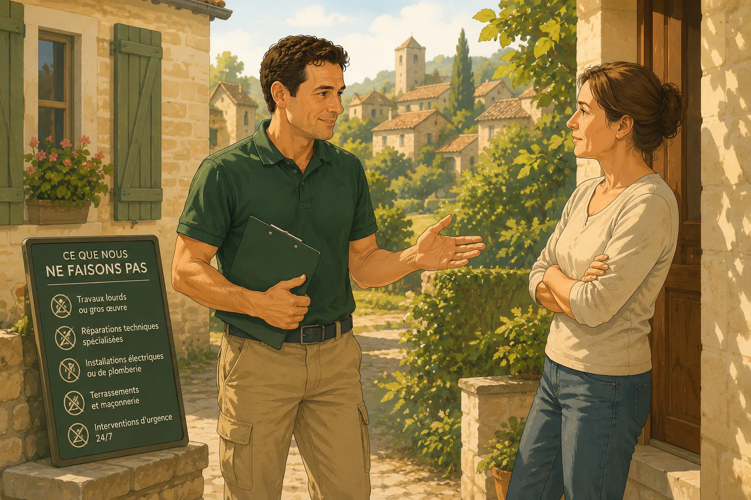 Intervenant Quercy Assistance expliquant clairement son cadre d’intervention à une cliente