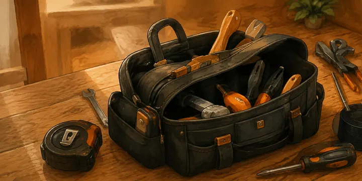 Sac et outils prêts pour de petits travaux à domicile.